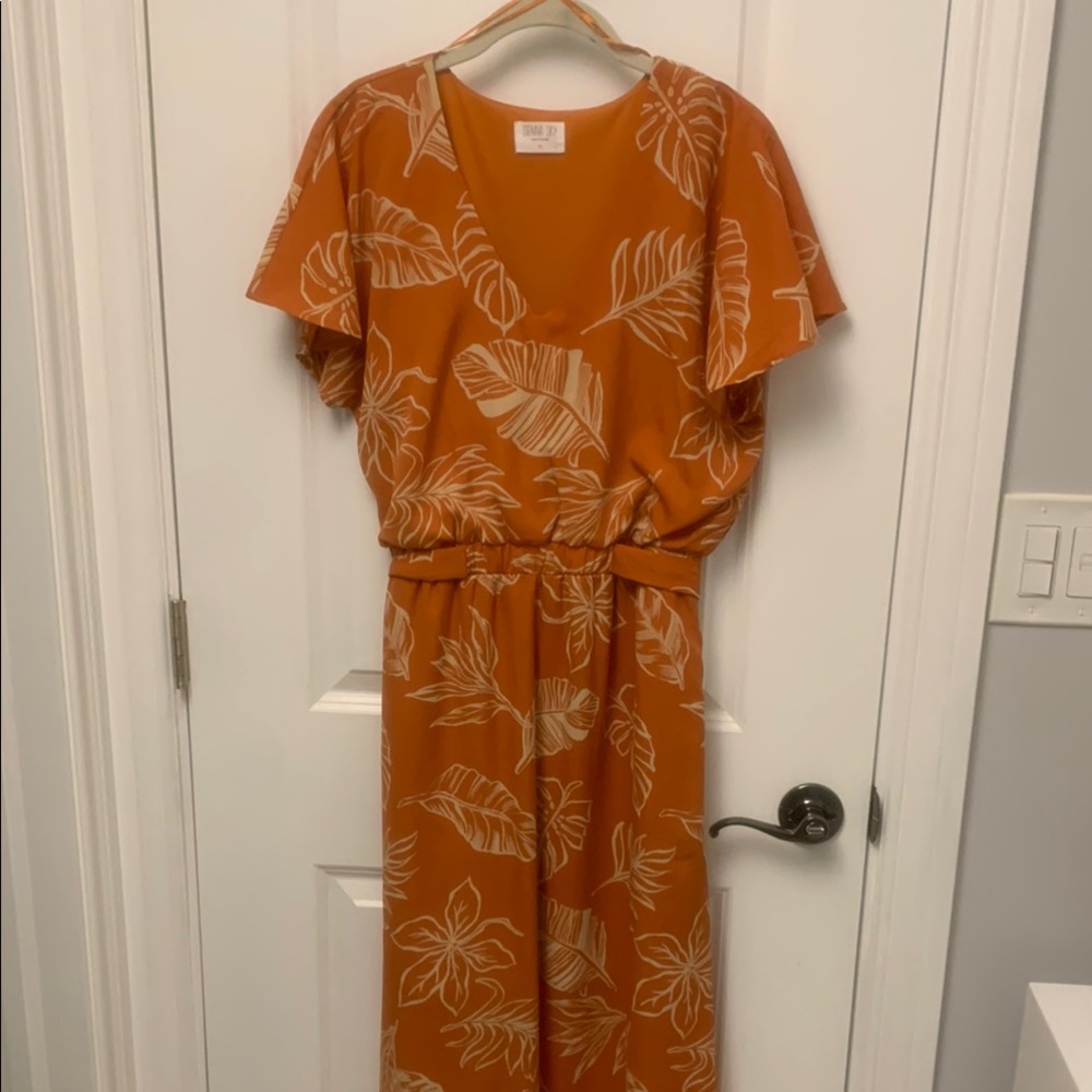 Orange Leaf Print Jumpsuit